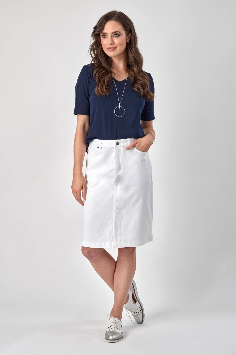 Off White Button Up Denim Midi Skirt | New Look