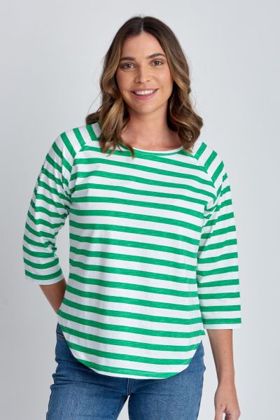 Goondiwindi Stripe Raglan Tee In Green