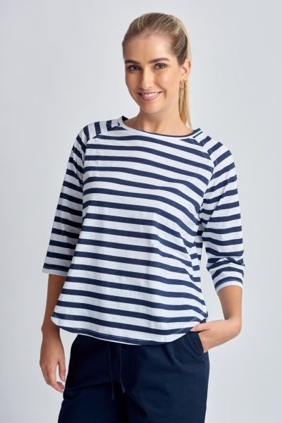 Goondiwindi Stripe Raglan Tee In Navy