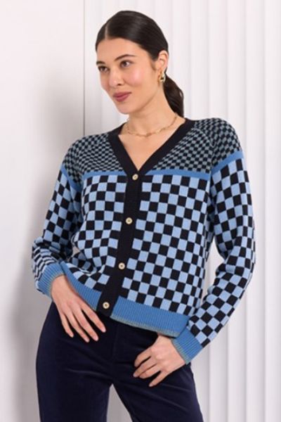 Foil Checkmate Cardigan In Blue