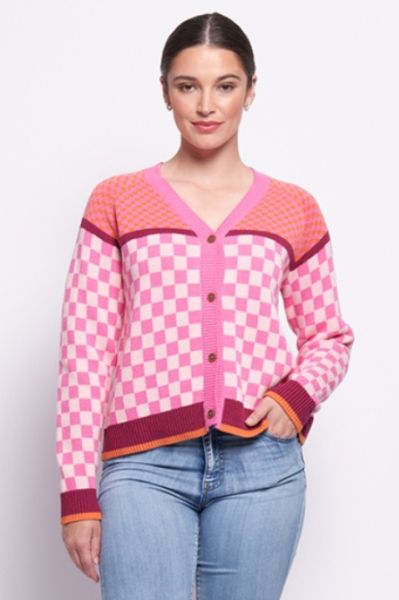 Foil Checkmate Cardigan In Pink