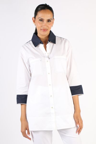 Bagruu Harvey CB Shirt In White and Navy