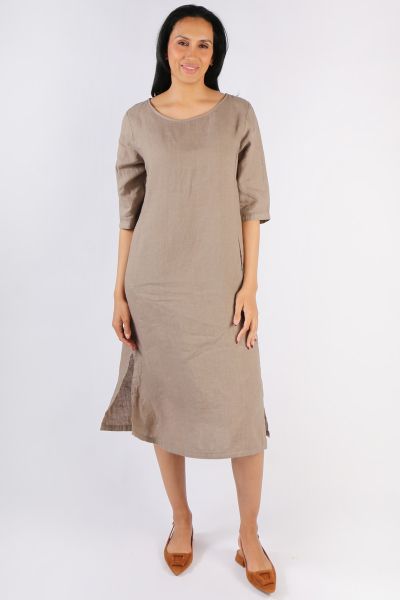 Blueberry Linen Shift Dress In Fango