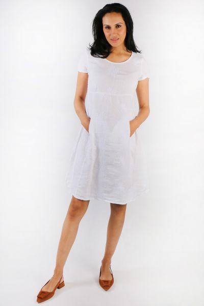 Blueberry Embroidered Swing Dress In White