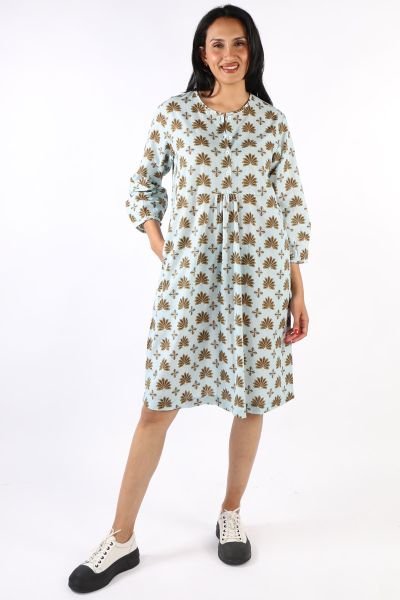 Bagruu Doria Floral Print Dress In Aqua