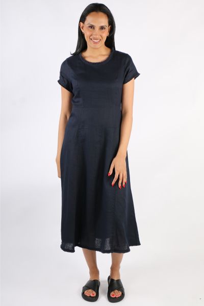 Foil Fringe Event Dress In Navy
