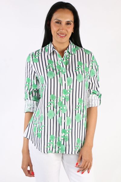 Goondiwindi Linen Shirt In Green Aquador Print