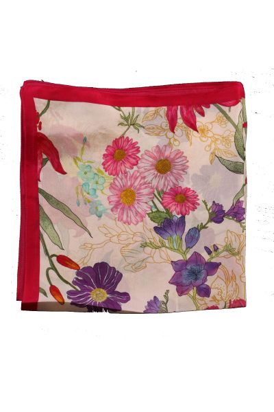 Square Floral Red Silk Scarf By Namaskar