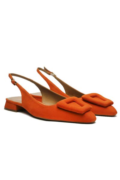 Lodi Love Low Heel Suede Slingback In Orange