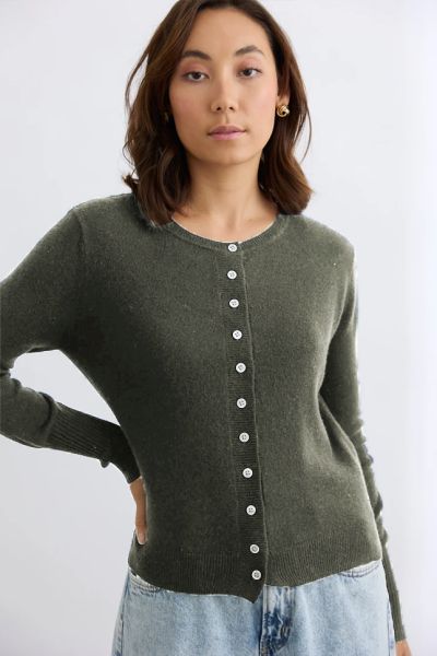 Mia Fratino Essential Slim Cardi In Military