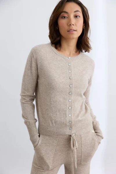 Mia Fratino Essential Slim Cardi In Toast