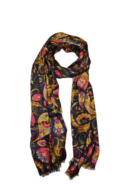Namaskar Floral Cashmere Scarf In Navy Multi