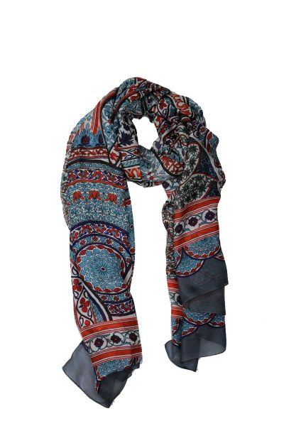 Namaskar Floral Silk Wrap In Navy