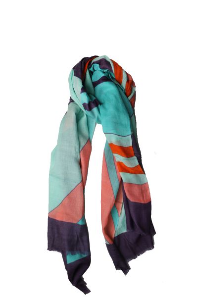 Namaskar Geometric Print Scarf In Teal