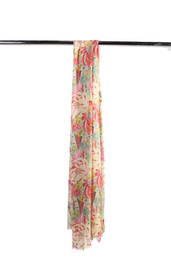 Pink Floral Pure Silk Designer Scarf By Namaskar
