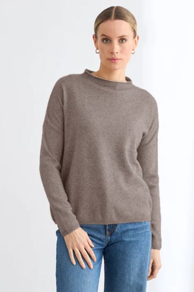 Mia Fratino Sloane Mock Neck Jumper In Toast