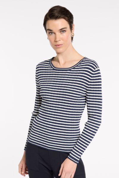 Marco Polo Fine Stripe Ribbed Tee In Navy