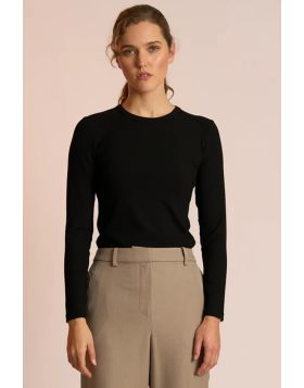 Neris Ribbed Arc Top Tee In Black