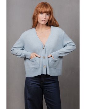 Bridge and Lord Relaxed Cropped Cardi In Aqua