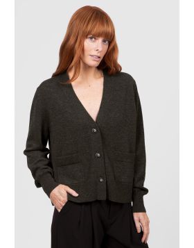 Bridge and Lord Relaxed Cropped Cardi In Olive
