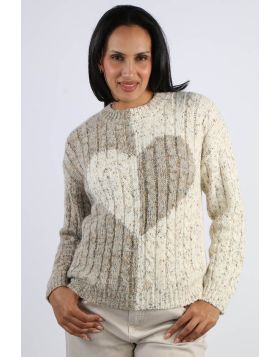 Caju Cable Heart Oversized Jumper In Natural