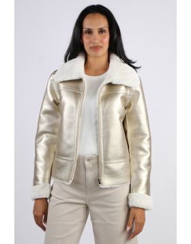 Caju Faux Fur Reversible Biker Jacket In Ivory