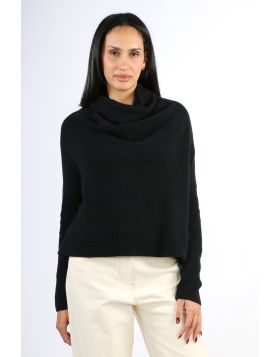 Cashmerism Ribbed Cowl Neck Crop Top In Black