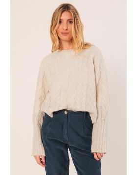 Indi and Cold Cable Boxy Knit In Cream