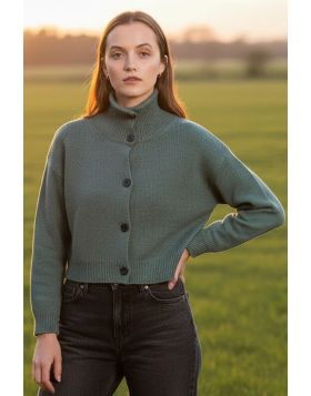 Fields Funnel Neck Cropped Cardi In Forest