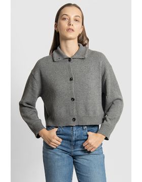 Fields Funnel Neck Cropped Cardi In Grey