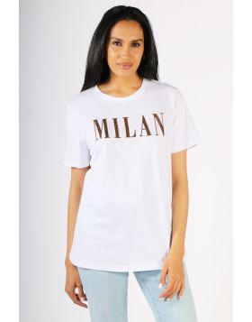 Easy tee for summer gets a luxe update from Gordon Smith. The White Tee has a graphic beaded Milan front with a round neck and short sleeves. Style this tee with easy denims or tailored pants. Style 43755.
