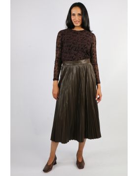 Hammock and Vine Florence Faux Leather Pleat Skirt In Chocolate