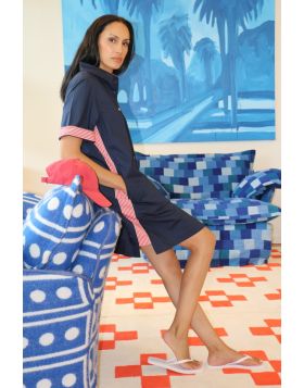 Bagruu Baci Dress In Navy Contrast Stripe Trim