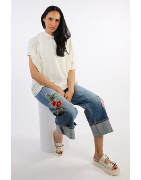 Johnny Was Advestia Embroidered Wide Leg Jean