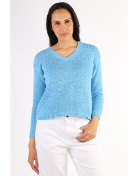 V Neck Tape Pullover By Jump In Blue