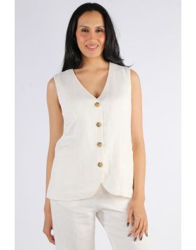 The Jump Button Vest offers timeless layering style with its clean lines and tailored fit. Crafted from a soft, lightweight fabric, this versatile womens vest features a button front closure, perfect for pairing over shirts, blouses, or dresses for a poli