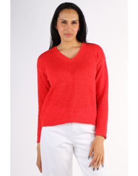 V Neck Tape Pullover By Jump In Tomato