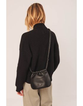 Indi and Cold Gathered Leather Bag In Black