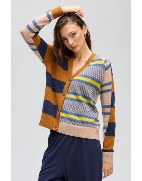 Ld & Co Groove Stripe Cardi On Tan