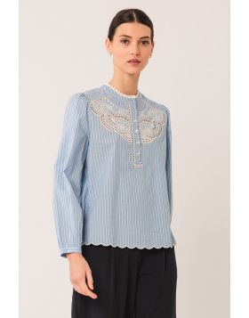 Indi and Cold Poplin Scallop Shirt In Blue