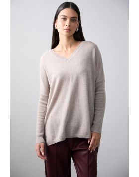 Mia Fratino V Neck Boyfriend Jumper In Toast