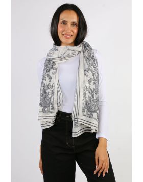 Namaskar Baroque Print Scarf In White