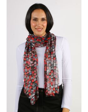 Namaskar Mosaic Silk Scarf In Red