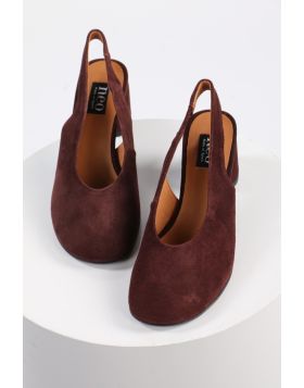 Brushed Suede Slingback Heel By Neo In Burgundy