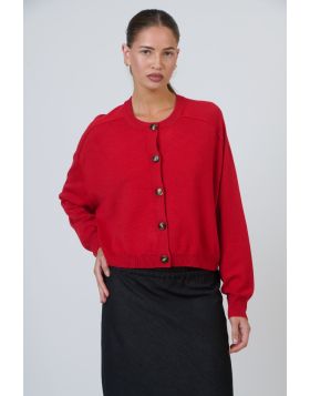 Naturals Panelled Crop Cardi In Red