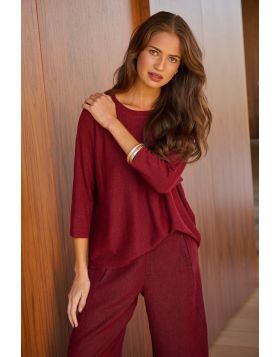 Naturals Relaxed Fine Knit Crew Neck Jumper In Burgundy Smoulder