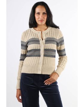 POL Sable Striped Cardi In Pebble Ink