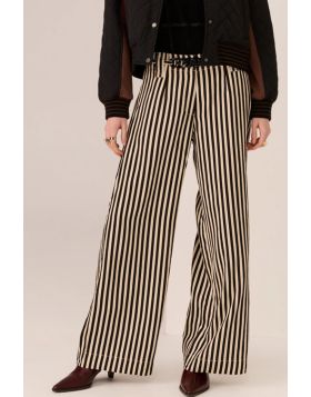 Pol Dara Belted Striped Pant In Ivory