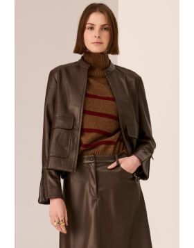 POL Hugo Vegan Leather Jacket In Chocolate