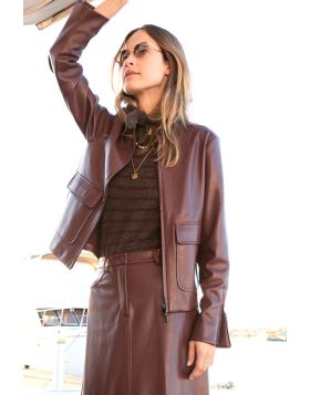 POL Hugo Vegan Leather Jacket In Burgundy